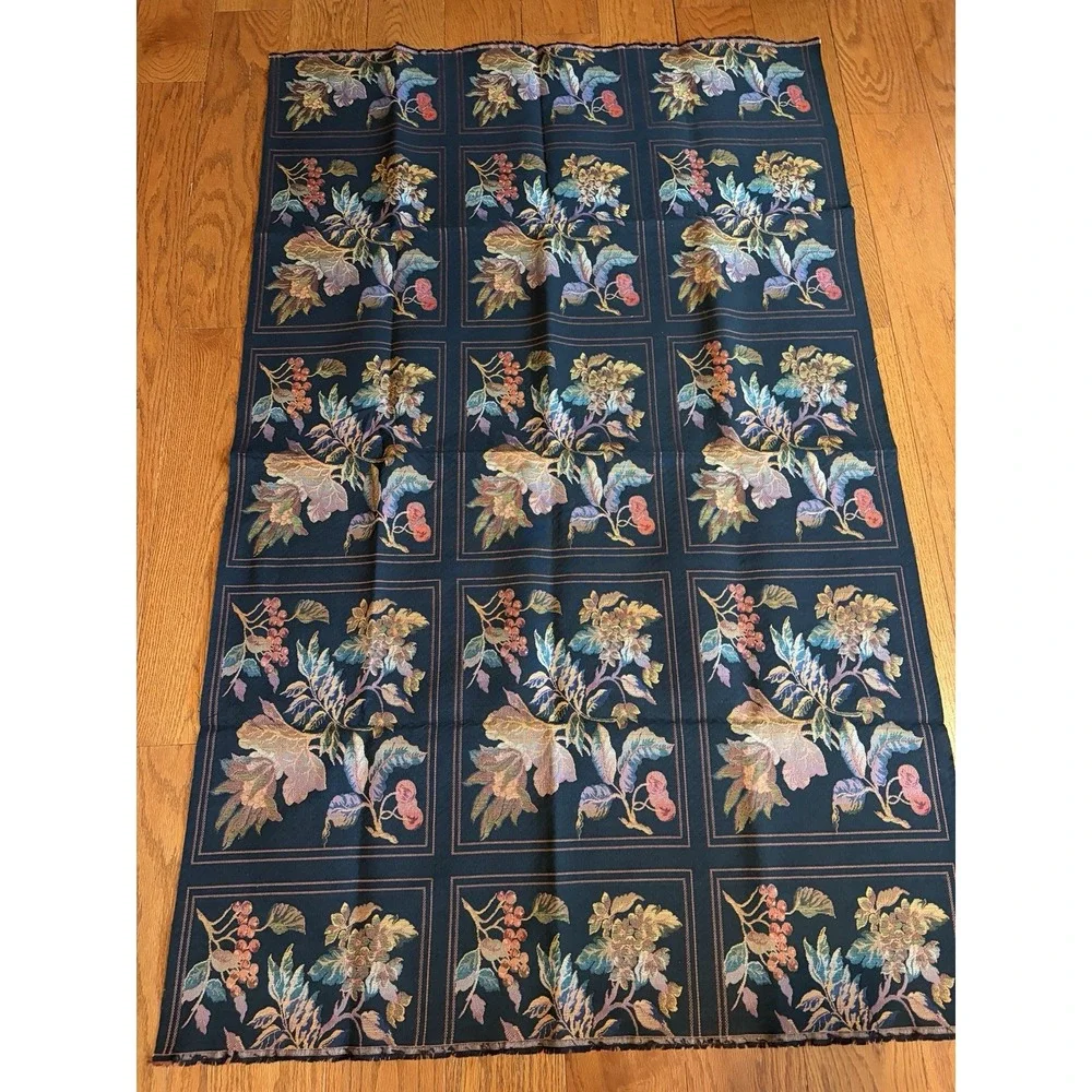 Vintage Tapestry Upholstery Fabric Black Floral Jacquard Panels 35x56